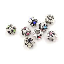 50pcs Flower Design Metal Beads With Rhinestone 9mm Big Hole Bead Charms For Bracelet Making Diy Jewelry Materials MB-222 2024 - buy cheap