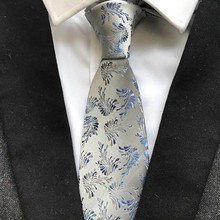 Gravata formal masculina de 8cm de largura, gravata floral clássica de prata azul com estampa floral e bordado 2024 - compre barato