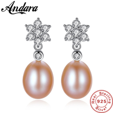 Genuine 100% Sterling Silver Women Earrings 925 Silver Fashion Natural Pearl Zircon Stud Earrings Luxury Woman Jewelry 2024 - buy cheap