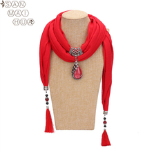 2019 luxury women jewelry Water droplets pendant scarf necklace Long tassel soild cotton wraps female foulard muslim scarves 2024 - buy cheap
