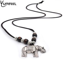 Yumfeel New Handmade Vintage Ethnic Jewelry Necklaces Wood Beads Tibetan Silver Thai Elephant Pendants Necklace Animel Jewelry 2024 - buy cheap