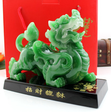 GOOD LUCK  home office business Shop FENG SHUI Talisman Money Drawing dragon PI XIU crystal jade Sculpture ART statue 24CM 2024 - buy cheap