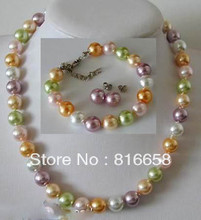 Conjunto de pendientes y collar de perlas Concha multicolor, joyería de moda, 12mm, Envío Gratis 2024 - compra barato