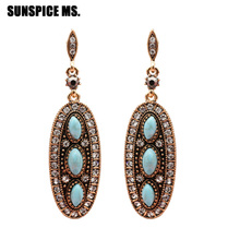 Pendientes de resina turca Estilo Vintage, piedras bohemias, elipse, cristal de Mosaico dorado antiguo, SUNSPICE, novedad de 2018 2024 - compra barato