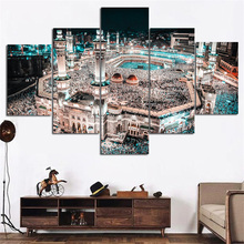 Marco de decoración para el hogar con pintura de lienzo de 5 piezas con imagen de arte de pared para construcción de mezquita religiosa musulmana islámica HD 2024 - compra barato