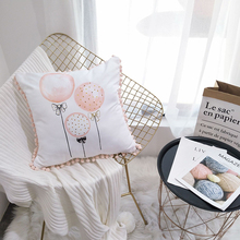 Cojín de plumas de estilo nórdico para el hogar, almohada con bola rosa, cojines para sofá, plantas verdes, borla, 45x45cm 2024 - compra barato