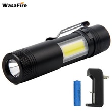 Wasafire Q5 linterna LED Mini linterna Q5 LED + COB LED antorcha linterna de bolsillo con clip 4 modos con batería 14500 + cargador 2024 - compra barato