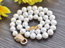 Natural breeding freshwater white  pink pearl 9-10MM 18" leopard head clasp 2024 - buy cheap