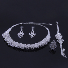 New Fashion Silver Plated Crystal Necklace/Earrings/Ring/Bracelet Wedding Accessories Bridal Jewelry Sets For Women#N202 2024 - buy cheap