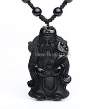 New Fashion Natural Black Obsidian Carved Ancient Chinese God of Wealth Amulet Pendants Free Necklace for Woman Man Jewelry 2024 - buy cheap