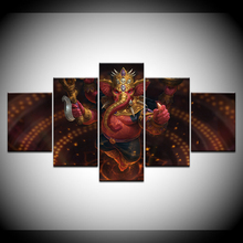 Pintura de tela de ganesha vermelha, 5 peças, impressão hd, arte de parede, decoração de casa, arte de parede para sala de estar, arte de decoração 2024 - compre barato