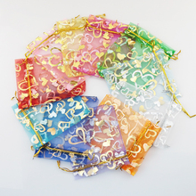 100pcs/lot 7*9cm Multicolors Small Organza Bags Heart Design Wedding Drawstring Gift Bag Cute Jewelry Packaging Bag Pouches 2024 - buy cheap