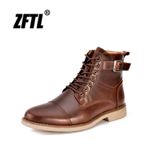 Marftl-botas masculinas de couro legítimo, feitas à mão, cano curto casual com cadarço, motocicleta, masculina 2024 - compre barato