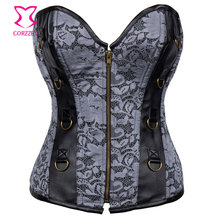 Corzzet Corset Sexy Gothic Gray Leather Steel Boned Zipper Overbust Corsets And Bustiers Waist Slimming Steampunk Corselet 2024 - buy cheap