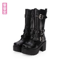 Princesa doce lolita sapatos de outono gótico, botas espessos punk com zíper duplo e tubo médio pu9637 2024 - compre barato