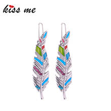 kissme Exquisite Crystal Ornament Enamel Feather Barrettes For Women Party Gifts 2019 Two-tone Alloy Hair Jewelry Accessories 2024 - buy cheap