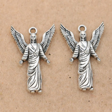 KJjewel-dijes de Ángel chapados en plata antigua, colgantes, fabricación de joyas, collar, accesorios de joyería Diy, hecho a mano, 26x17mm 2024 - compra barato