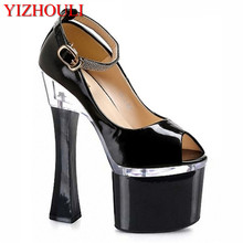 7 inch peep toe thick heel women pumps women fashion 18cm Platform Sexy High Heel Shoes strappy exotic shoes 2024 - buy cheap