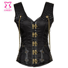 Vintage Black Satin and Leather Punk Gothic Clothing Plus Size Corset 6XL Steampunk Corsets and Bustiers Sexy Tank Vest Korset 2024 - buy cheap