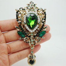 TTjewelry Fashionable Jewelry Classic Crown Flower Drop Green Crystal Rhinestone Brooch Pin Pendant 2024 - buy cheap