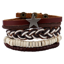 Punk Bangles Handmade Genuine Leather Bracelet With Star Meta For Men Multi-layer Retro-woven Leather Bracelet (5pcs/lot) 2024 - buy cheap