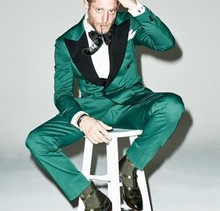 Latest Coat Pants Design Green Satin Prom Men Suit Slim Fit 2 Piece Blazer Custom Groom Tuxedo Fashion Party Suit 2024 - buy cheap