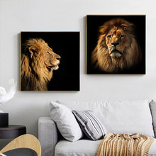 Fashion Black Poster and Print Animals King of Beasts Lion Canvas Painting Modern Wall Art Living Room Bedroom Nordic Tableaux 2024 - buy cheap