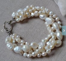 New Arriver Pearl Jewelry 8 Inches 4 Rows 6-14mm White Color Freshwater Pearl Bracelet Wedding Party Bridesmaids Jewelry 2024 - buy cheap