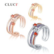 CLUCI-Anillo de circón ajustable para mujer, de Plata de Ley 925, anillo de perlas de plata 925, anillo abierto de montaje, joyería SR2195SB 2024 - compra barato