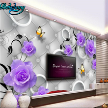 Beibehand roxo rosas bolsa macia tridimensional círculo elegante fashion fundo de parede papel de parede personalizado decoração mural 2024 - compre barato