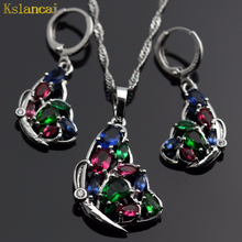 Lan Fashion925 Silver Jewelry Sets AAA Zircon Multicolor Stone Butterfly Shaped Necklace &Pendant Earrings For Wedding 2024 - buy cheap