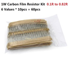 Kit de resistencias de película de carbono, conjunto surtido de 0,22r, 0,33r, 0,5r, 0,68r, 0,82r, OHM, 1W, 6 valores x 10 Uds = 60 uds. 2024 - compra barato