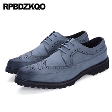 Italy Office Lace Up Wedding Business Casual Men Shoes Pointed Toe Prom British Style Vintage Wingtip Dress Party Oxfords Blue 2024 - buy cheap