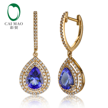 CAIMAO 14K Yellow Gold 1.823ct  Blue Tanzanite 0.60ct Natural Diamond Engagement Drop Earrings 2024 - buy cheap