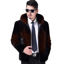 Autumn faux mink leather jacket mens winter Hooded fur leather coat men casual jackets jaqueta de couro fashion brown M - 3XL 2024 - buy cheap