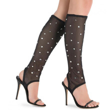 Meias femininas sensuais gladiadora, meias com dedos esticáveis, sapatos de verão na cor preta de malha cristalina 2024 - compre barato