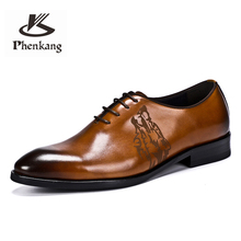 Phenkang/мужская деловая обувь; мужские оксфорды из натуральной кожи; черные свадебные туфли; Кожаные броги на шнурках; 2020 2024 - купить недорого