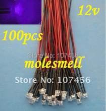 Frete grátis conjunto de lâmpadas de led 5mm 5mm 12v dc com fio 5mm 12v ângulo grande/amplo uv/led roxo 2024 - compre barato