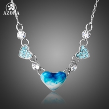 AZORA Romantic Blue Heart Stellux Austrian Crystal Oil Painting Pattern Pendant Necklace For Lover's Gift TN0164 2024 - buy cheap