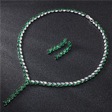  Fashion Green Crystal Women Prom Necklace Earrings Set Zircon Wedding Accessories Bridal Jewelry Sets 2024 - buy cheap