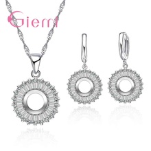 Shining Round Crystal Earrings Sets Clear Zircon Wedding Accessory Ture 925 Sterling Silver Necklace Pendant Fast Shipping 2024 - buy cheap