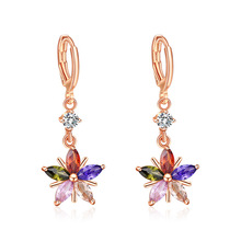 Drop Flower Earring Cubic Zirconia Women Earrings Rose Gold Colorful Crystal Rhinestone Zircon Inlay Romantic Gifts For girls 2024 - buy cheap