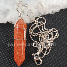 Free Shipping Beautiful jewelry  Goldstone Hexagonal Pointed Reiki Chakra Pendant Necklace wich Chain 1Pcs MC3507 2024 - buy cheap