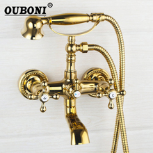 OUBONI-manijas duales montadas en la pared, grifo mezclador de oro pulido para ducha, lavabo de baño, bañera, Torneira 2024 - compra barato