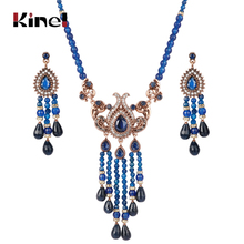 Kinel Blue Natural Stone Necklace And Earrings For Women Antique Gold Crystal Ethnic Vintage Wedding Jewelry Sets 2024 - buy cheap