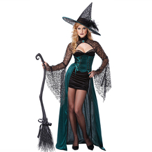 Nueva llegada barato elegante traje de bruja adulto mujeres disfraz de magia malvada bruja verde de disfraces de Halloween vestido de bruja 2024 - compra barato