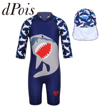 Kids Boys One-piece Shark Pattern Printed Zipper Rash Guard Swimsuit Swimwear Bathing Suit with Swimming Cap Summer Beachwear 2024 - compre barato