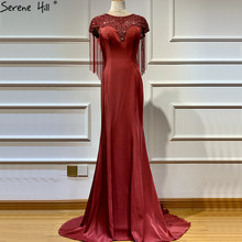 Dubai Design Wine Red O-Neck Prom Dresses Beading Tassel Luxury Sleeveless Prom Gowns 2020 Serene Hill BLA60848 2024 - buy cheap