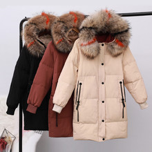 Sanishroly-abrigo blanco grueso con cuello de piel para mujer, Parka larga con capucha, ropa de invierno, S403, novedad de 2019 2024 - compra barato