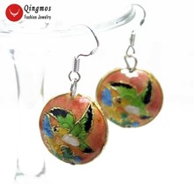 Qingmos 18mm Earrings for Women with Pink Round Coin China Cloisonne Hummingbird Beads Dangle Earring Fine Jewelry Hook ear512 2024 - buy cheap